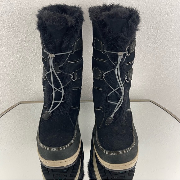 SPERRY Black Suede Faux Fur Powder Valley Vibram Sole Mid Calf Waterproof Boots - Picture 7 of 14